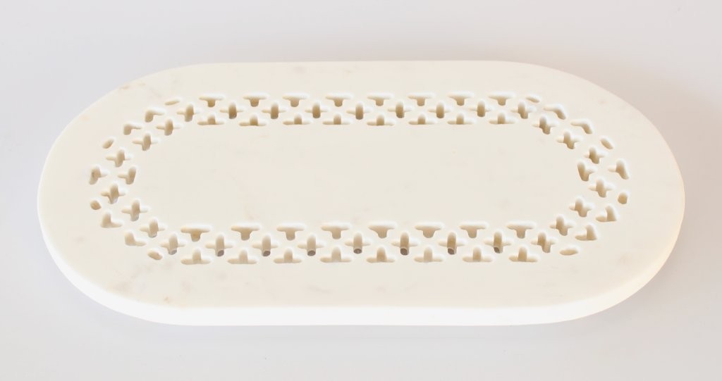 White Cut-Out Oval Marble Board On Feet